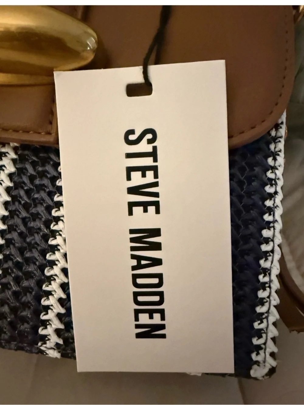 Steve Madden Tan and Black Striped Woven Top-Handle Satchel